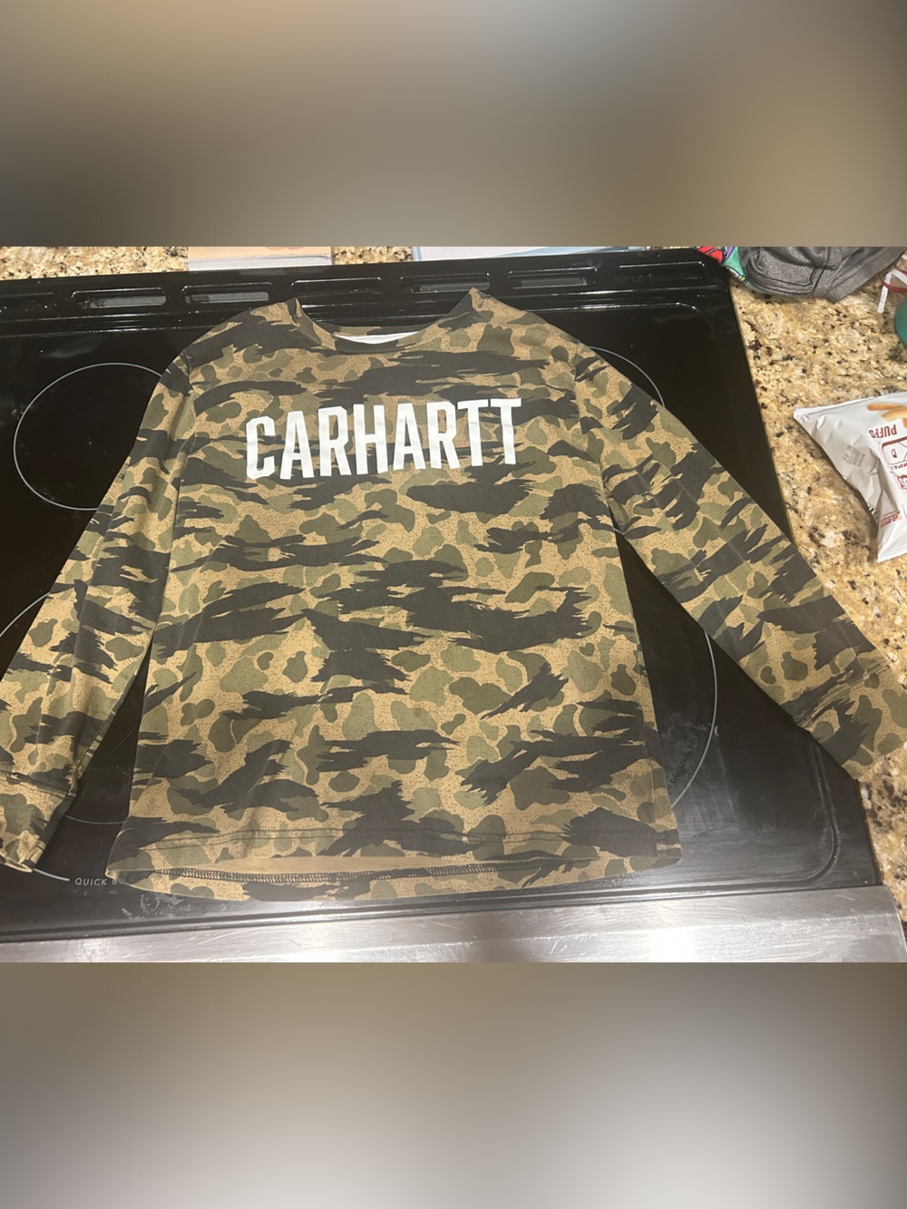 Carhartt Kids Camo Long Sleeve Hoodie Tee - Green & Black